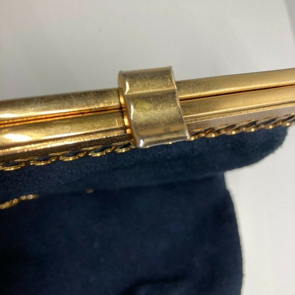 👜 Triangle New York Vintage Blue Suede Gold Tone - Picture 5 of 12
